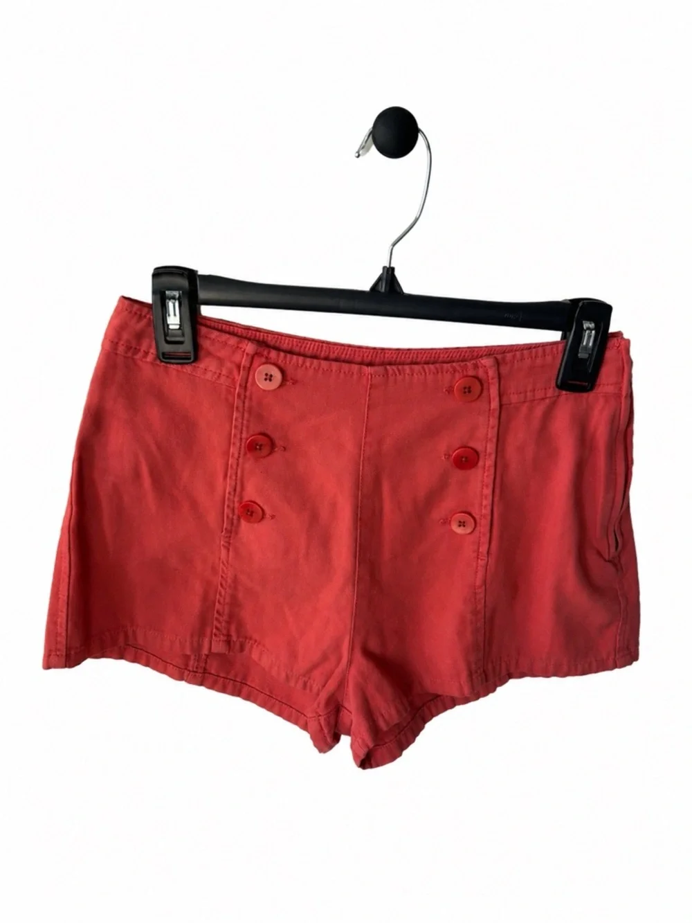 Unsubscribed High-Waist Red Button-Detail Women’s Shorts - Picture 2 of 9